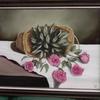 3117  'Pink Roses in Basket" 18" x 24" oil on canvas $350.00 framed